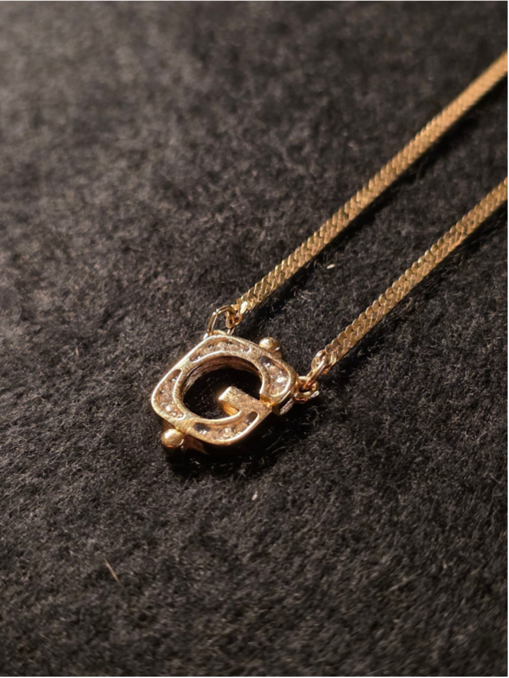 Givenchy Necklace G Crystal Pavé 18k GP Signed Vintage